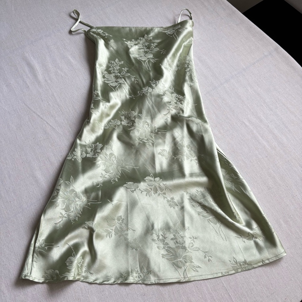 Shein Green Satin Slip Dress Floral Jacquard Women’s L